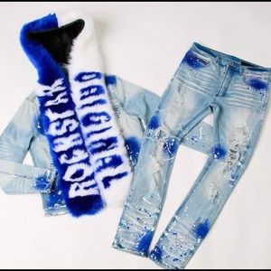 Rockstar Original Kids Demna Fur Jacket Set - Royal Blue size 2t , runs big